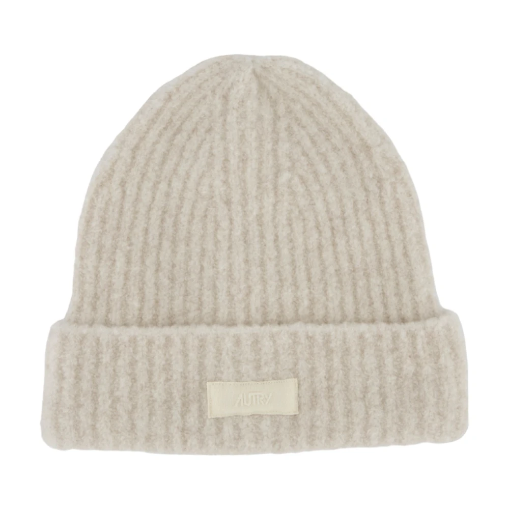 Autry Geribbelde Wollen Beanie met Logo Embleem Beige Heren