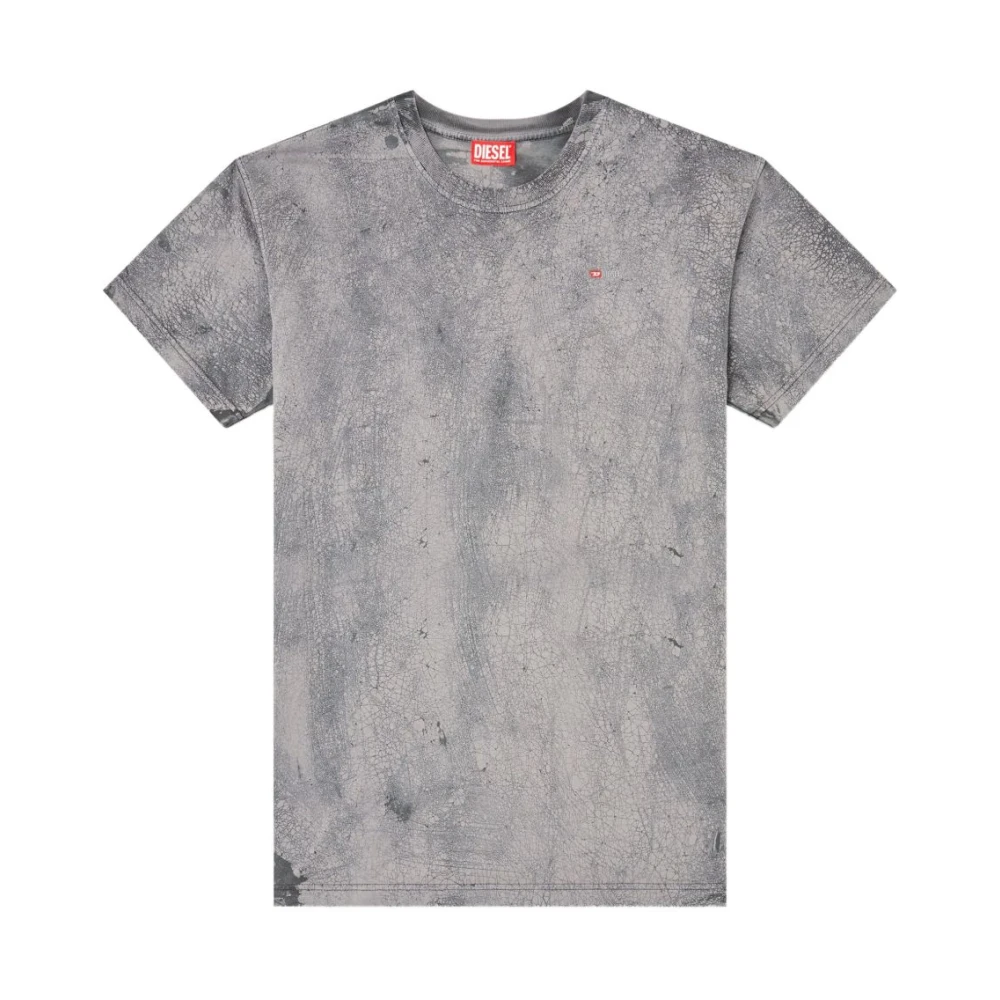 Diesel Mannelijk Grijs Tops Heren, Xl, Katoen, Grijze T-Shirt Met Ronde Hals