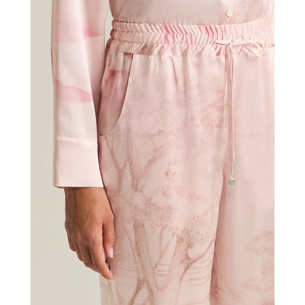 Kiton Zijden Tuinprint Broek Pink Dames