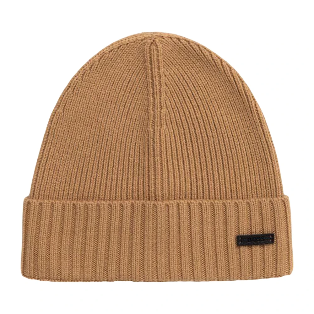 Hugo Boss Beige Beanie Hat met Ribbed Design Beige Heren