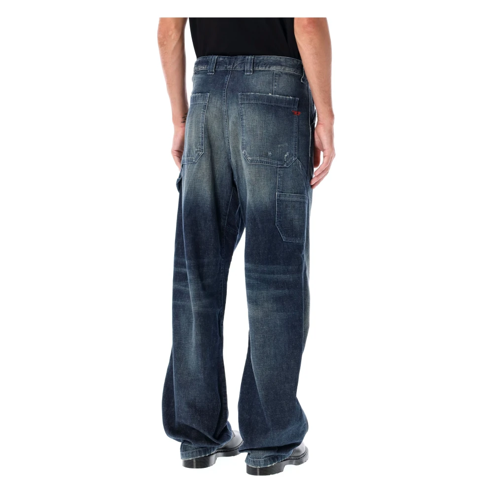 Diesel Versleten Wide-Leg Blauwe Jeans Blue Heren