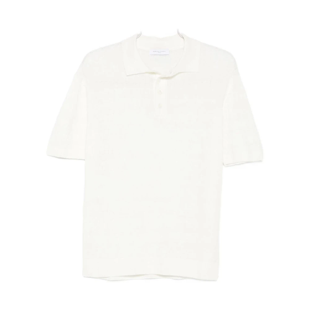 Daniele Fiesoli Men's White Polo Shirts, M, Df3085 Buttoned Linen Polo