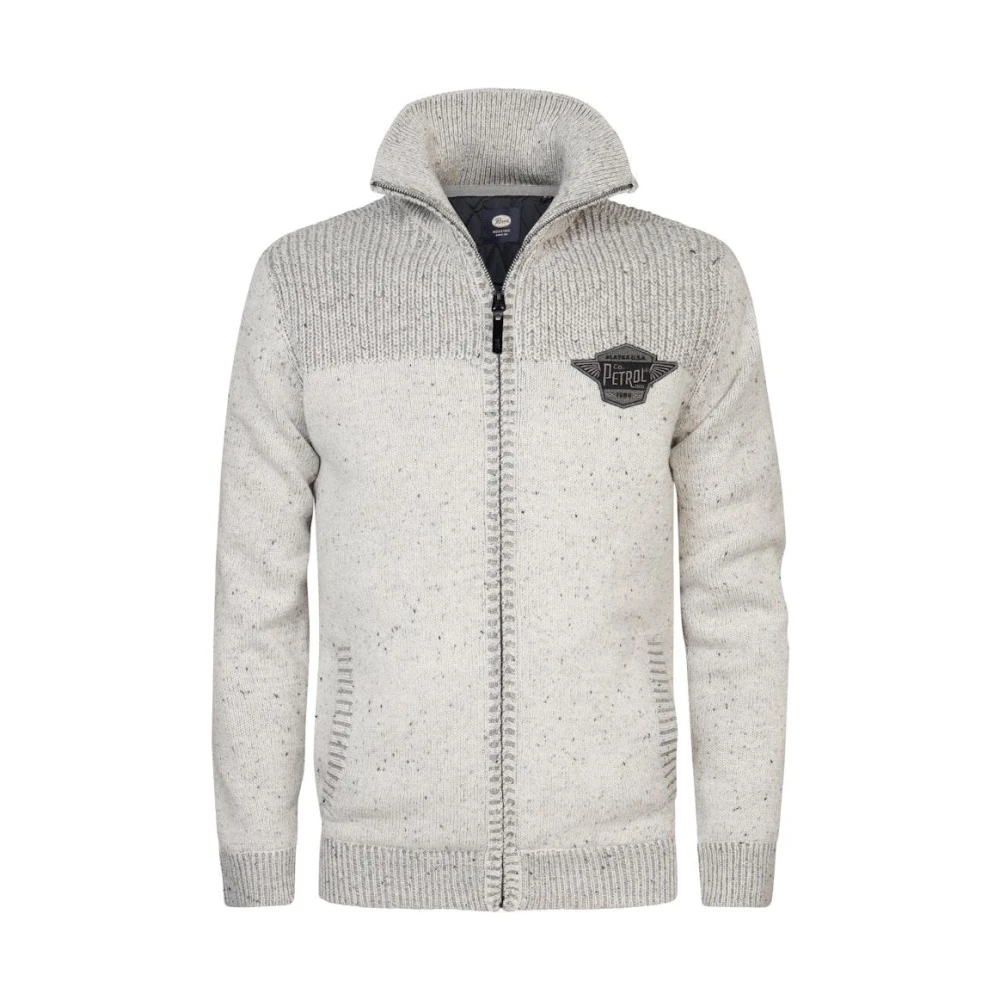 Petrol Heren Gebreide Kraag Cardigan in Antiek Wit White Heren