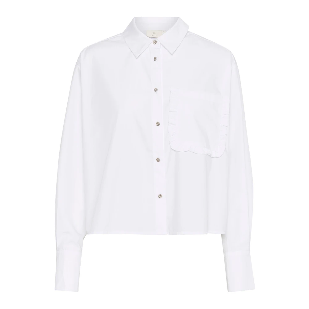 Kaffe Witte Optische Geknipte Blouse met Ruche White Dames
