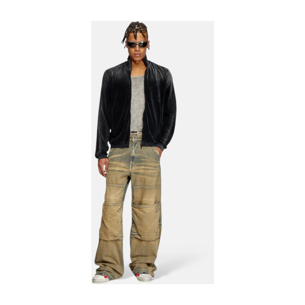 Diesel Chenille Utility Sweatshirt met Rits Black Heren