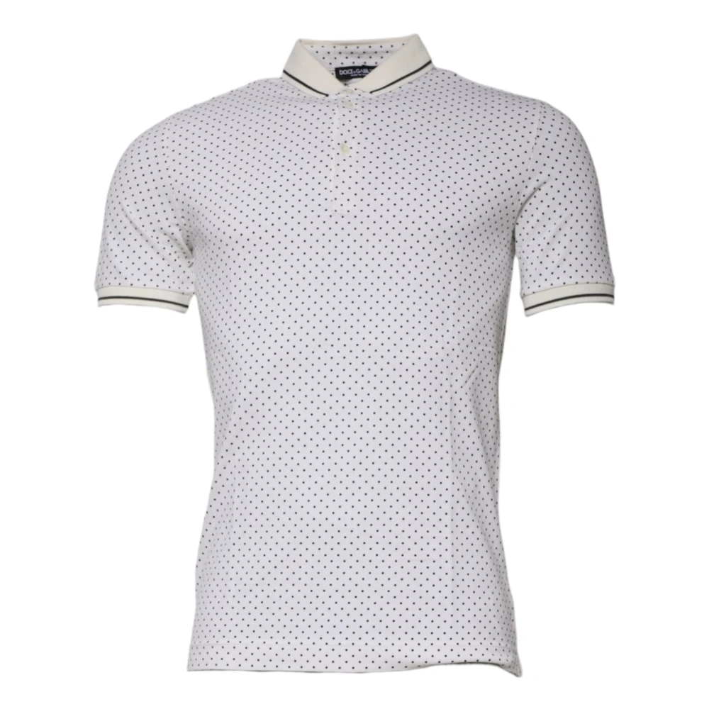 Dolce & Gabbana Men's White Polka Dot Collared Polo T-Shirt