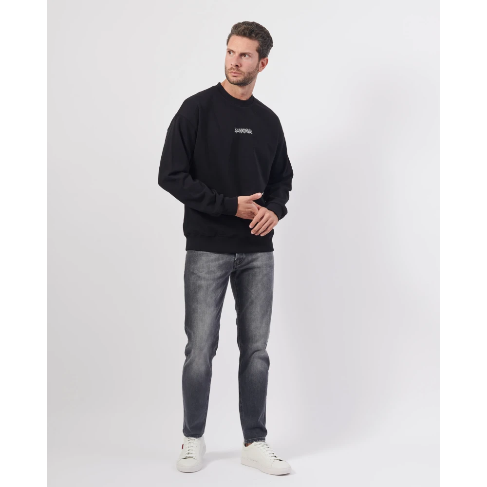 Disclaimer Zwarte Crewneck Lange Mouw Logo Sweatshirt Black Heren