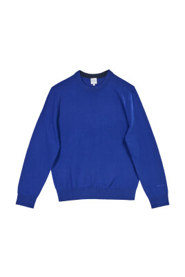 pull-en-tricot-de-coton-leger-bleu
