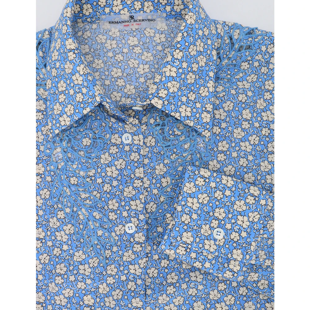 Ermanno Scervino Zijden bloemenprint overhemd met lange mouwen Blue Dames