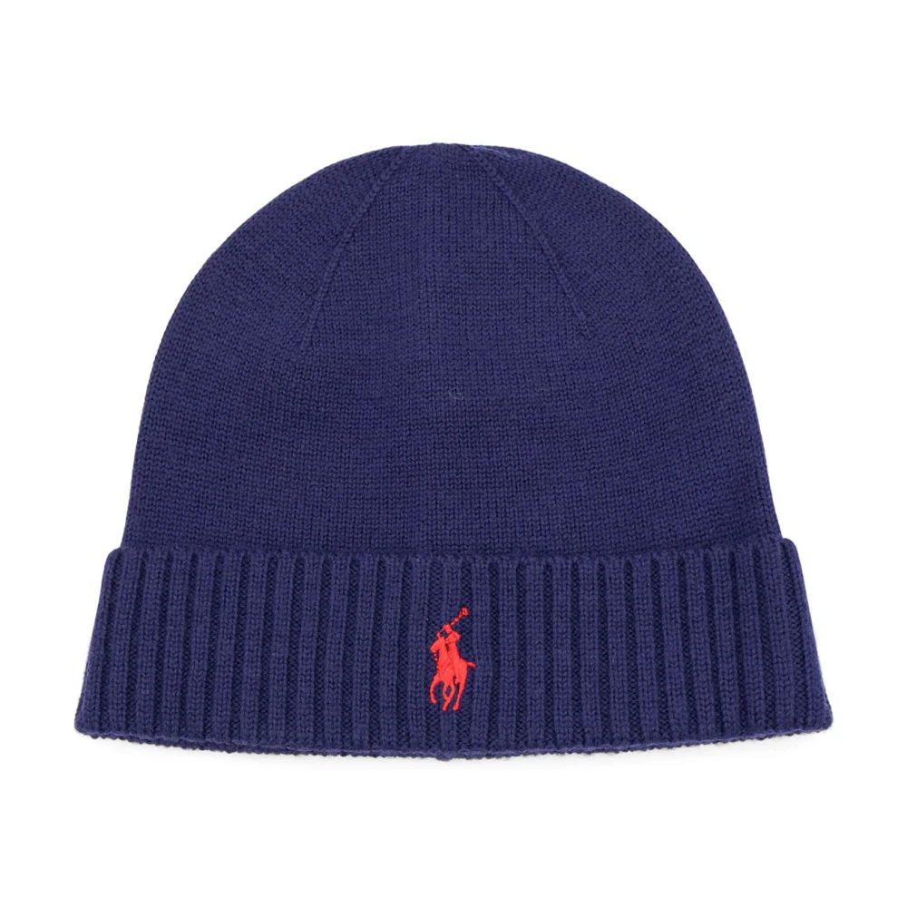 Polo Ralph Lauren Geborduurde wollen muts met omgeslagen voorkant Blue Heren