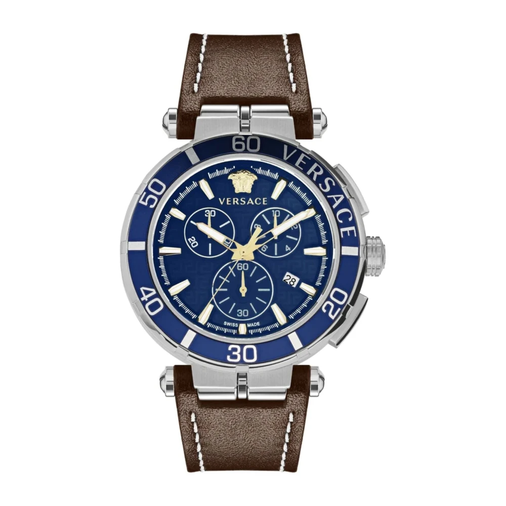 Versace Men's Brown Greca Chrono Watch Leather
