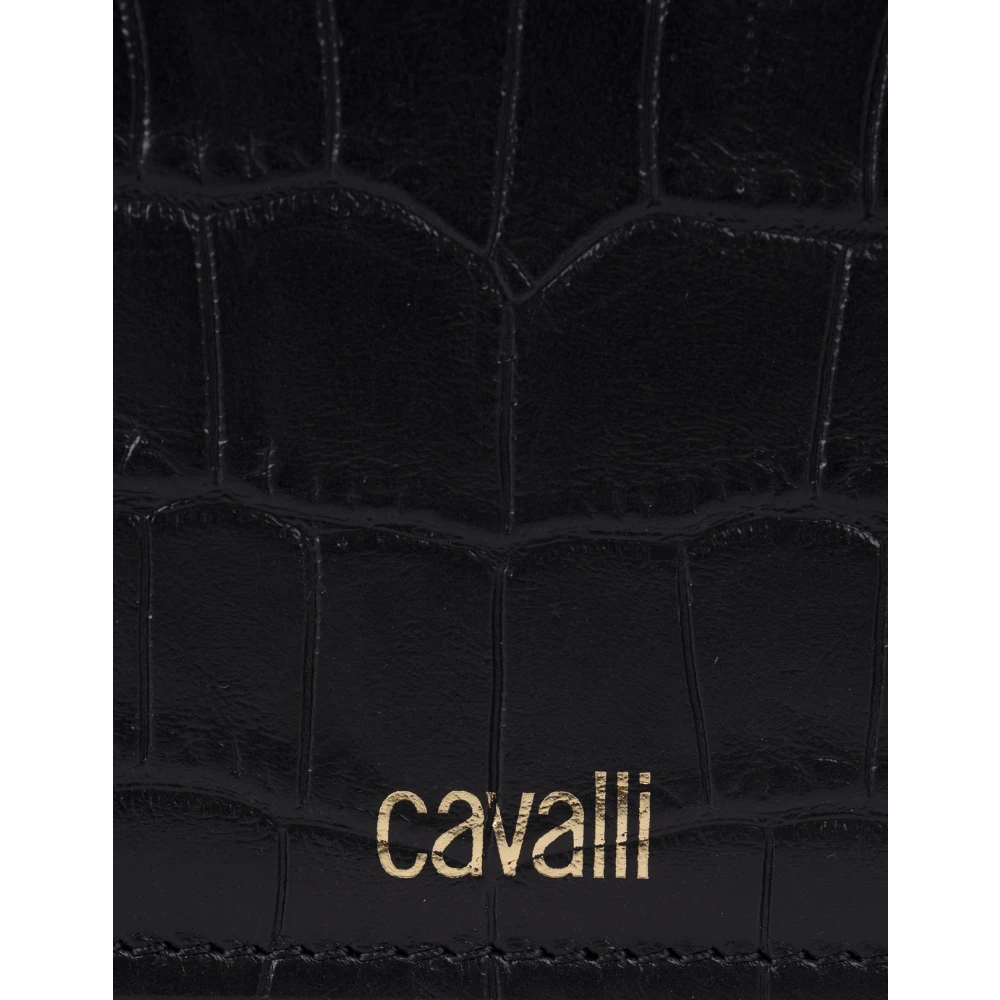 Roberto Cavalli Zwarte schoudertas van slangenleer met kristalversierde tijgerhandgreep Black Dames