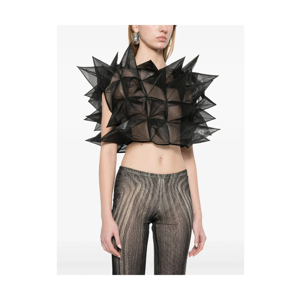 Junya Watanabe Mouwloze Semi-Transparante Zwarte Top Black Dames