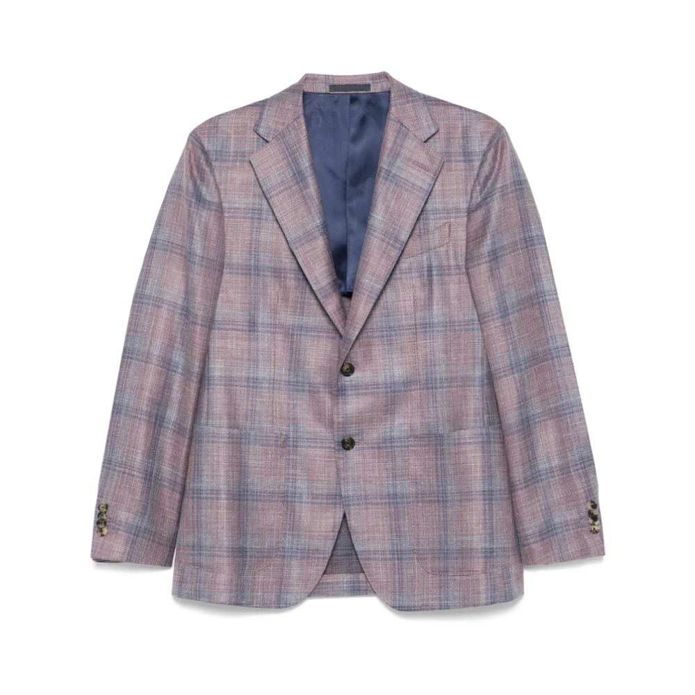 Caruso Paarse Geknoopte Jas met Zakken Multicolor Heren