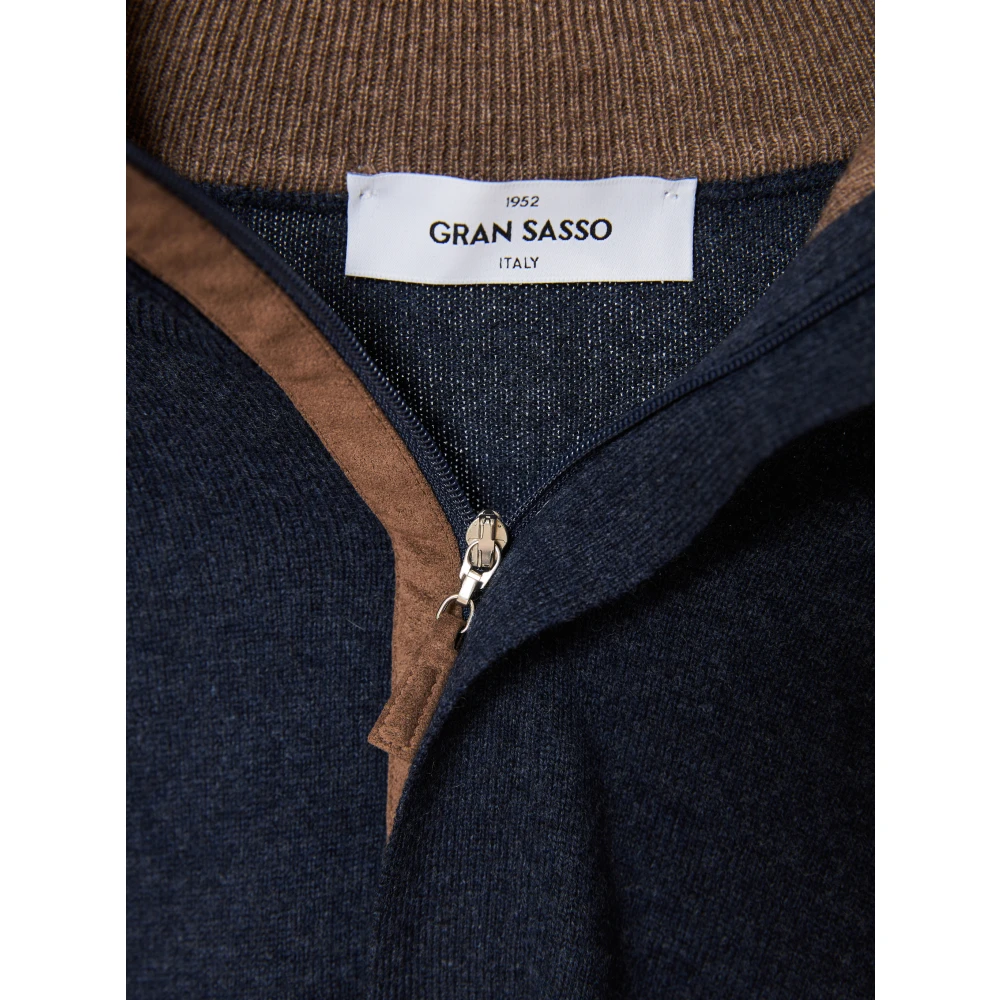 Gran Sasso Luxe Half-Zip Gebreide Trui Blue Heren