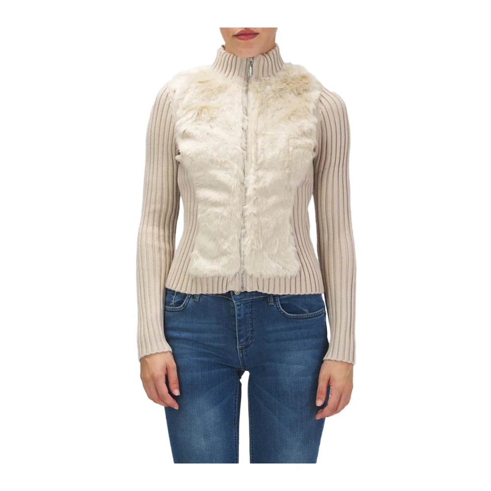 Guess Cardigan met rits en imitatiebont Beige Dames