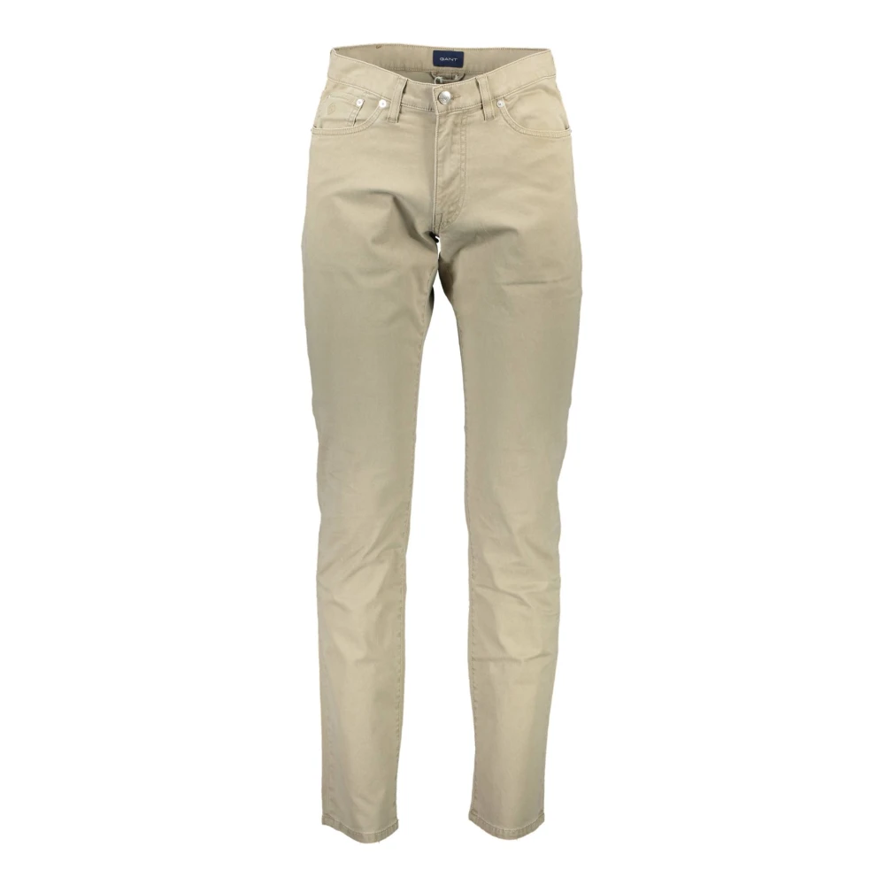 Gant Men's Beige Trousers 5 Pockets Button Zip Logo - Slim-Fit Trousers - W31 L34 - Trousers