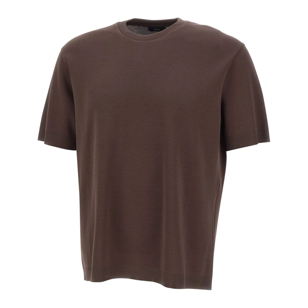 Herno Herr Brun Toppar 2XL, Bomull, Dubbellagers Pikétröja Med Rund Hals