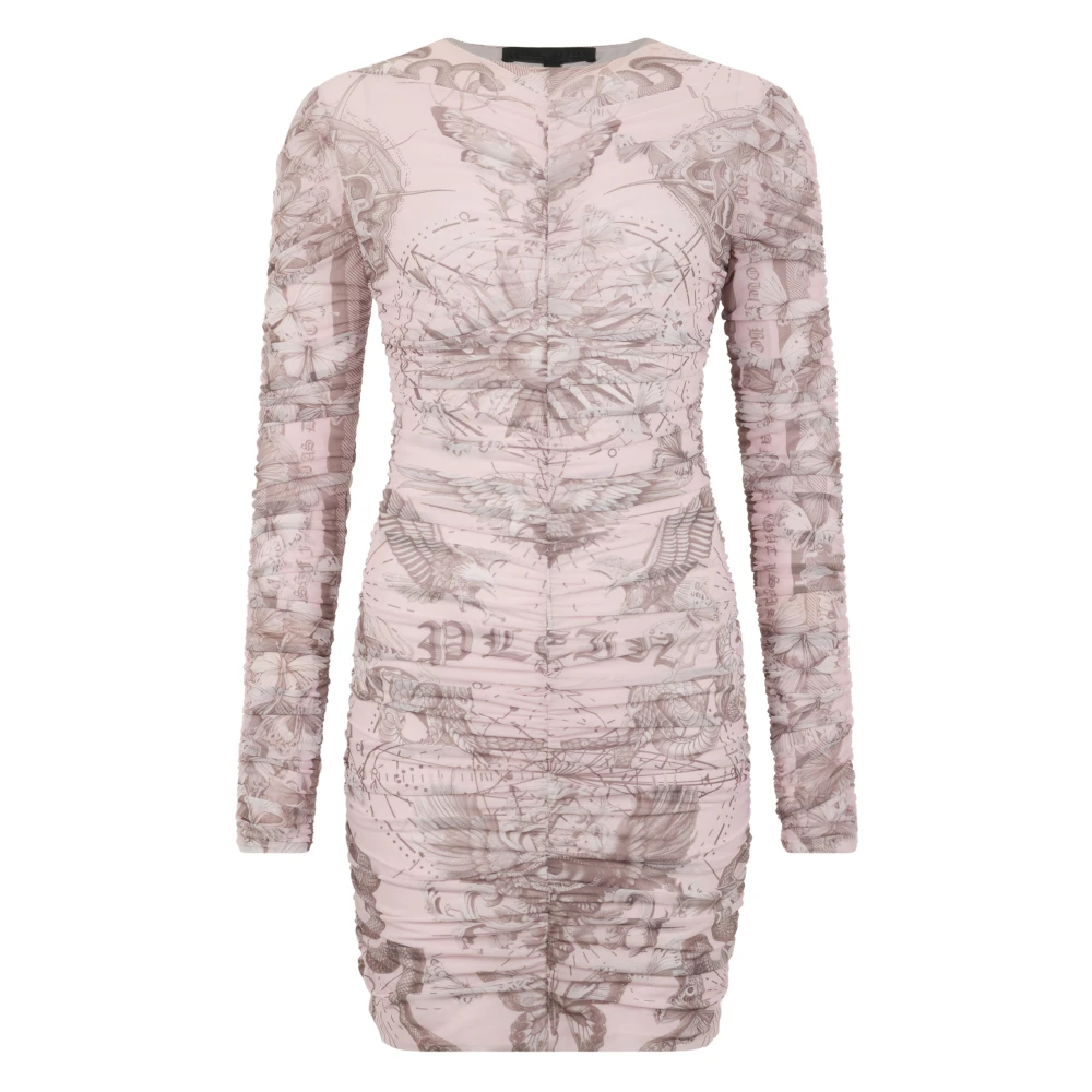 Philipp Plein Women's Pink Wrinkled Mini Dress Butterfly Tattoo - Party Dresses - M - Dresses