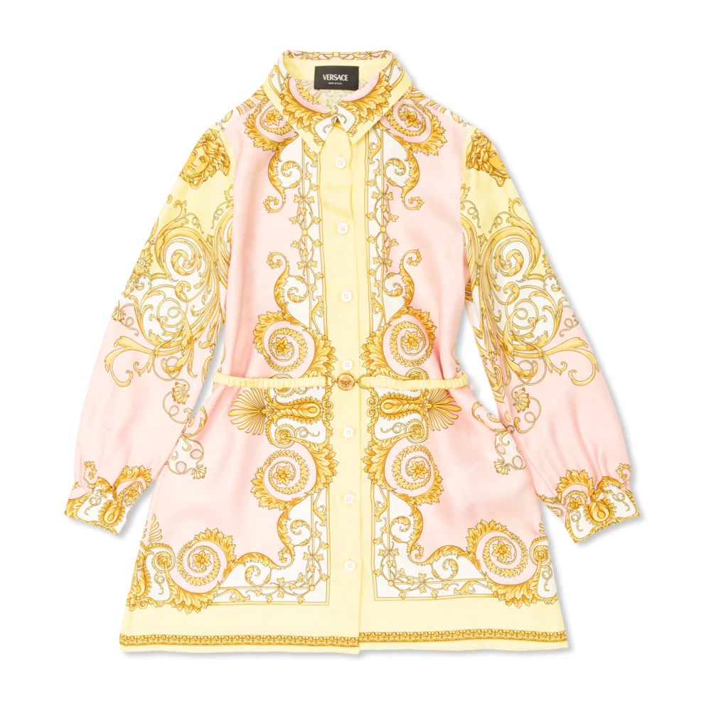Versace Unisex Geel Gedrukte Zijden Twill Overhemdjurk