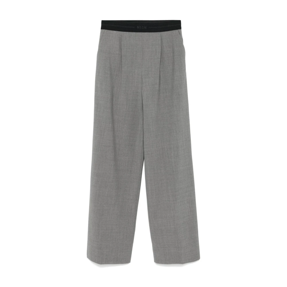 Msgm Grijze Wollen Wijde Pijp Broek Gray Dames