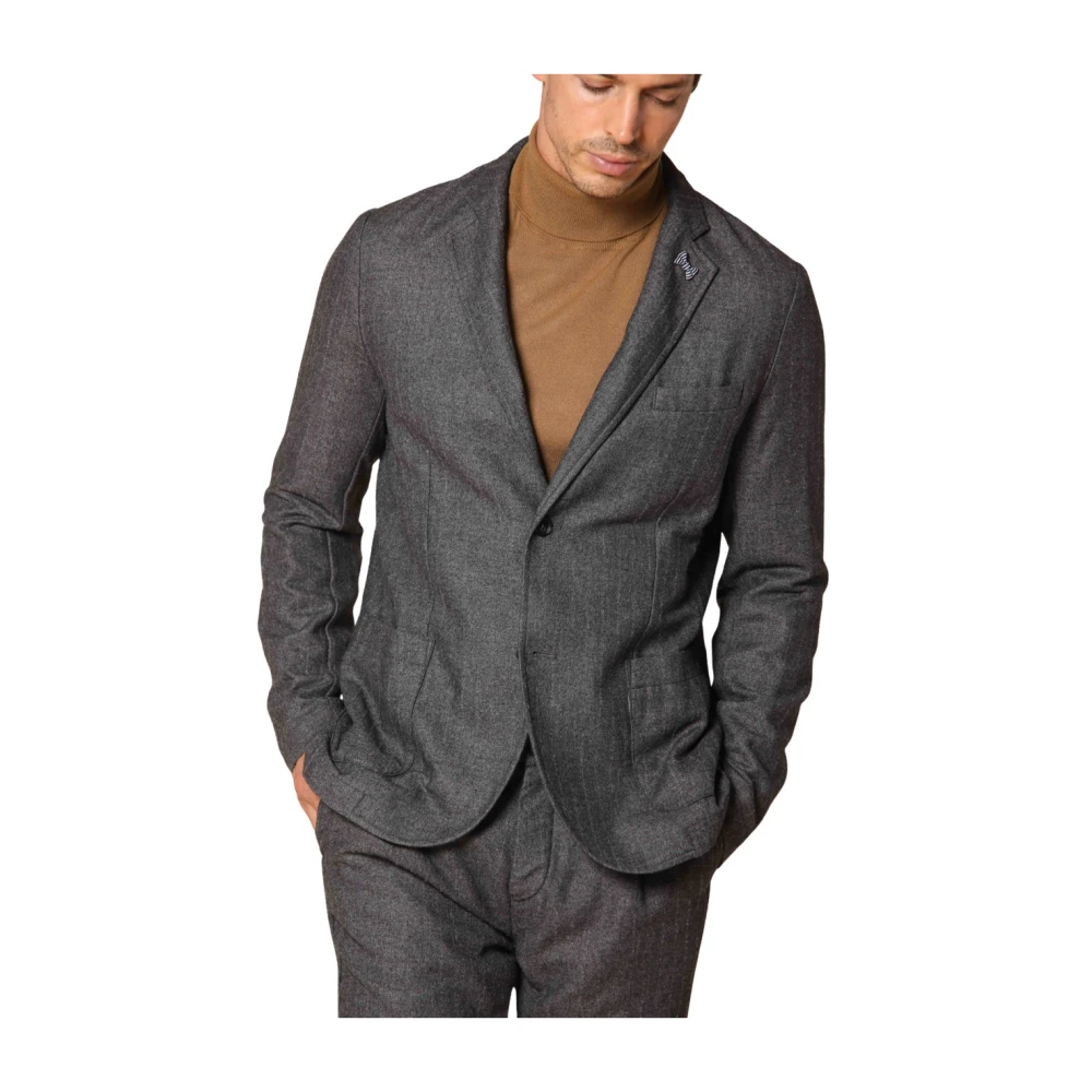 Mason's Regular Fit Krijtstreep Flanellen Blazer Gray Heren