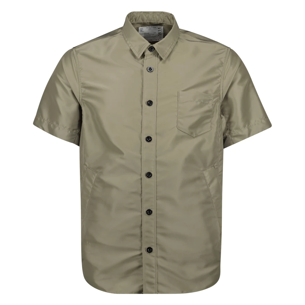 Sacai Nylon Shirt Klassiek Korte Mouw Beige Brown Heren