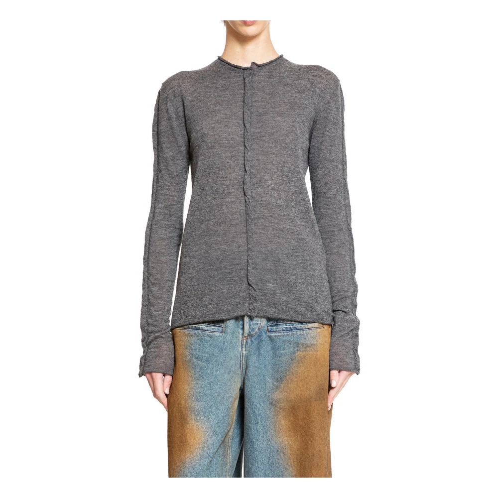 UMA Wang Grijze Longsleeve Top met Gerolde Details Gray Dames