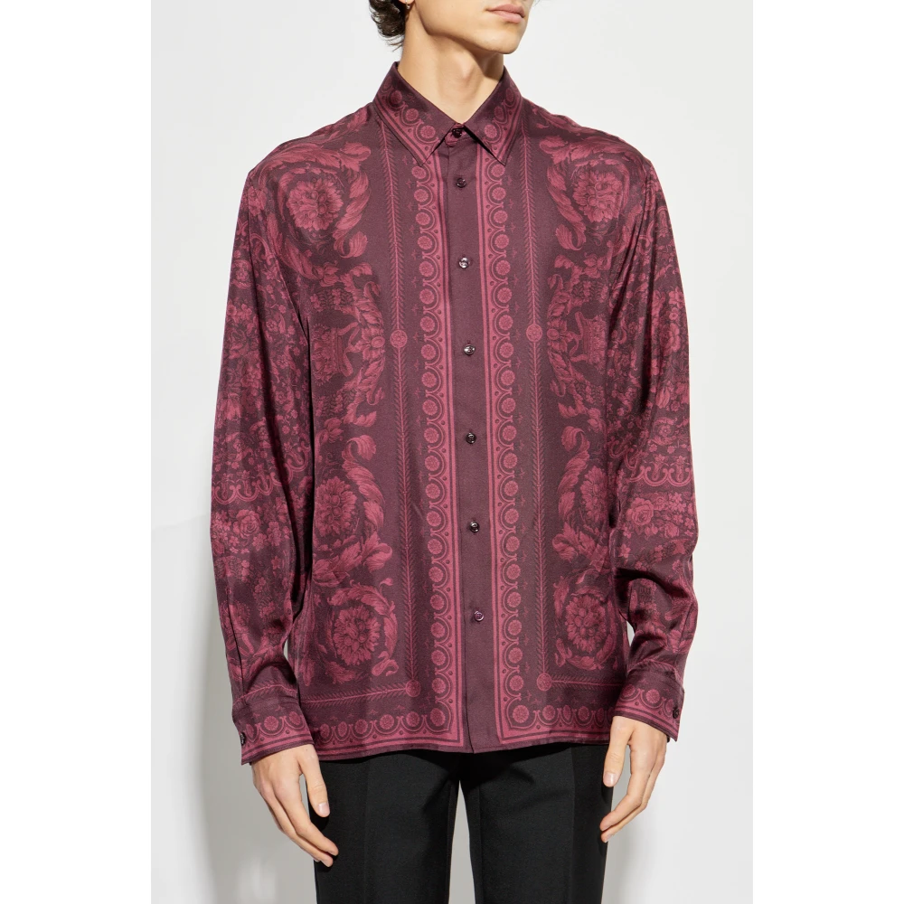 Versace Zijden shirt met Barocco-print Red Heren