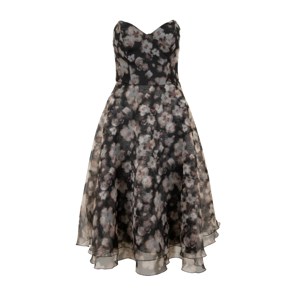 Elisabetta Franchi Bloemen Jurk met Ritssluiting en Haaksluiting Black Dames