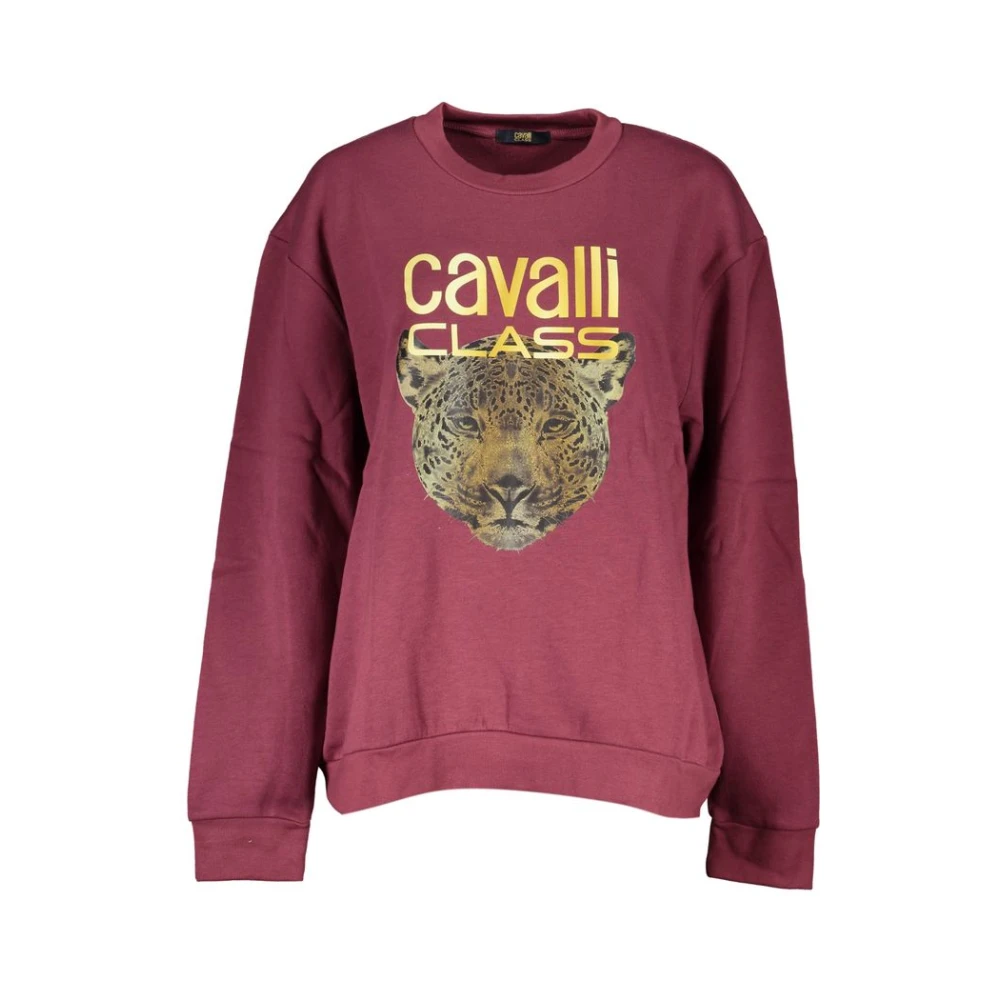 Cavalli Class Paars Fleece Sweatshirt met Logoprint Purple Heren