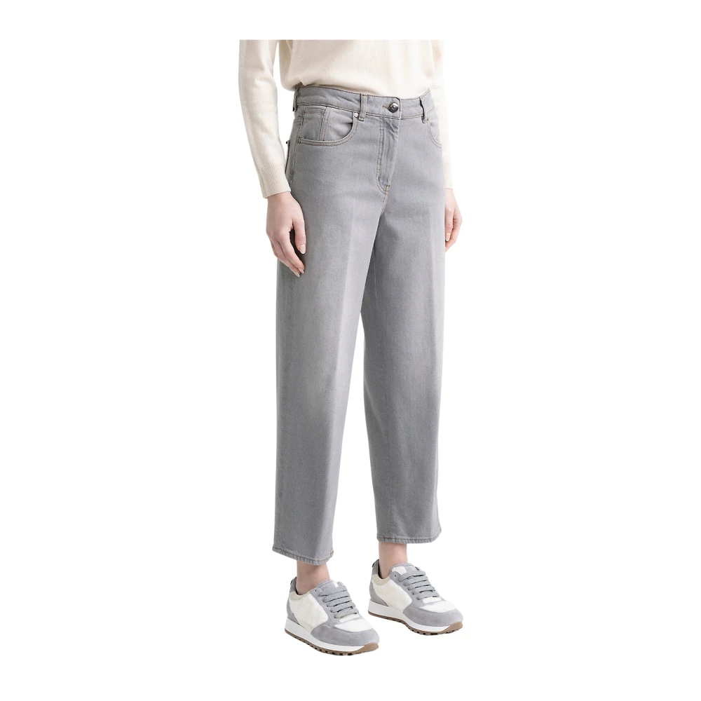 PESERICO Geknipte broek in katoenen denim Gray Dames