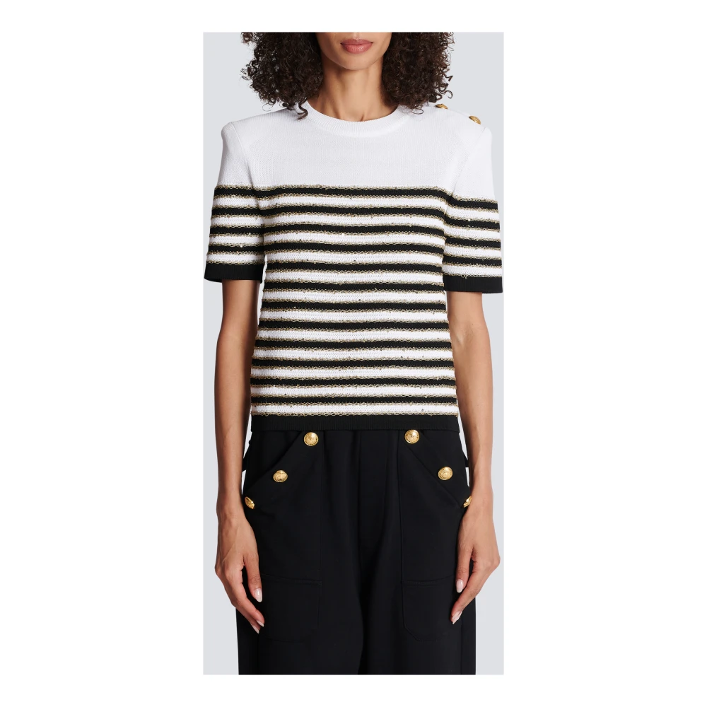 Balmain Gestreept gebreid topje White Dames