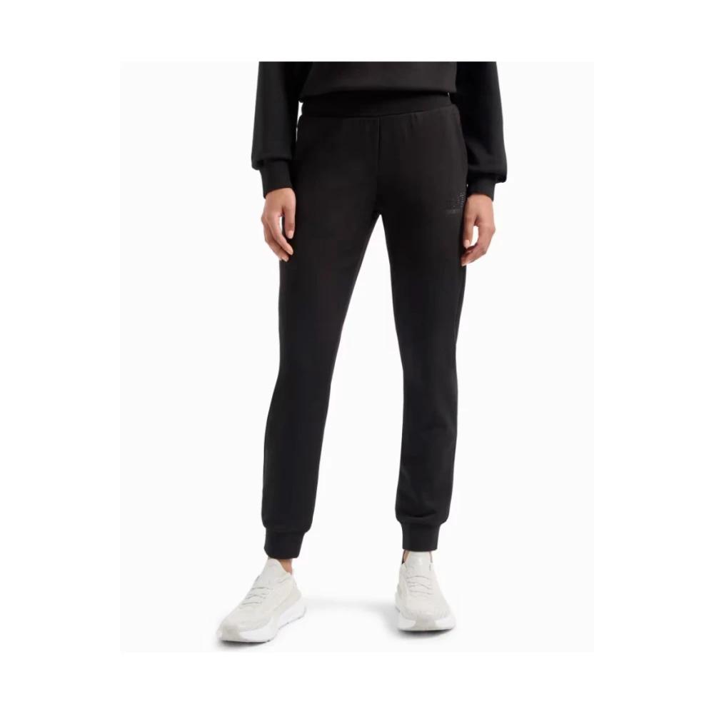 Emporio Armani EA7 Zwarte Gebreide Jurk Regular Fit Black Dames