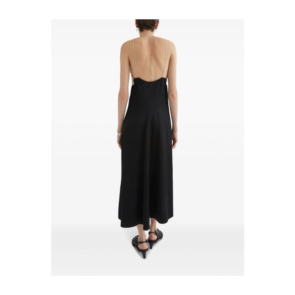 Jil Sander Zwarte Satijnen Jurk met Bloemenkant Black Dames
