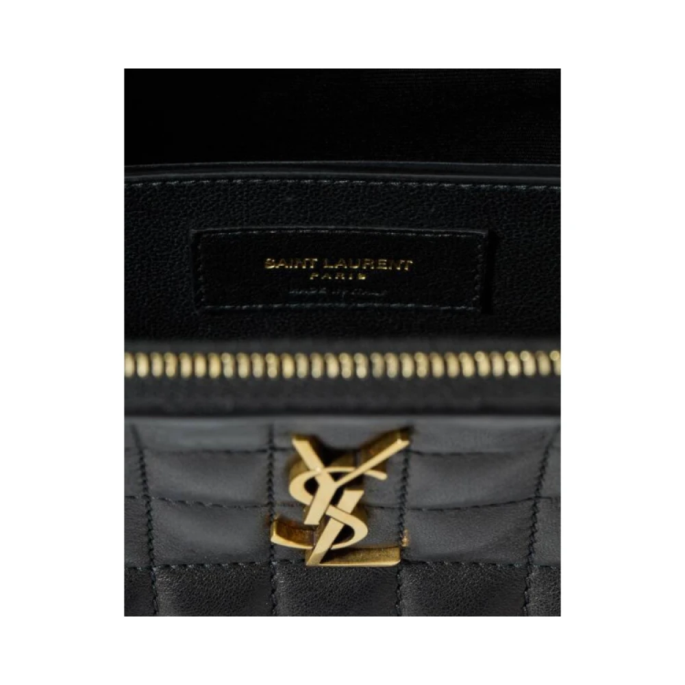 Saint Laurent Gewatteerde Camera Tas met Verstelbare Riem Black Dames