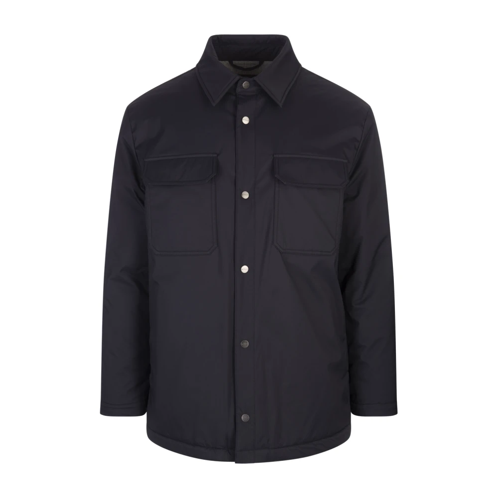 Kiton Blauwe Gewatteerde Jas met Drukknopen Blue Heren
