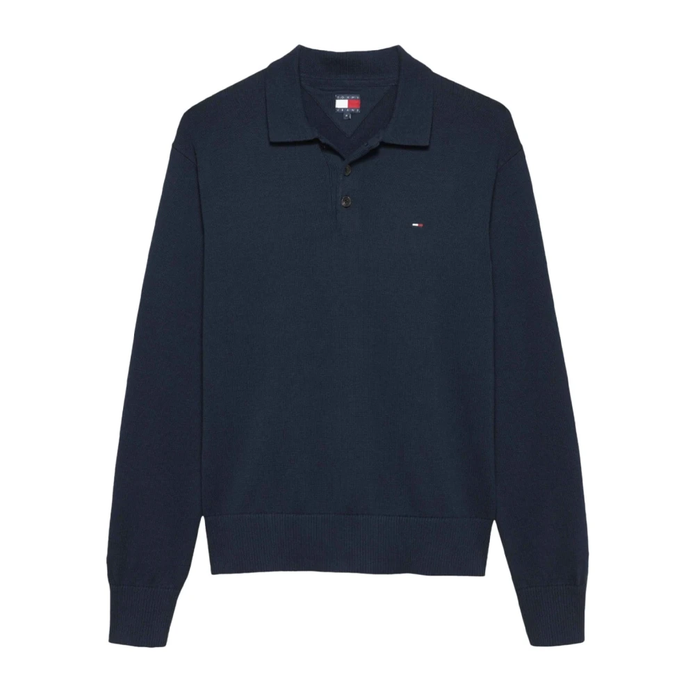 Tommy Jeans Logo Katoen Polo Sweater Klassiek Blue Heren
