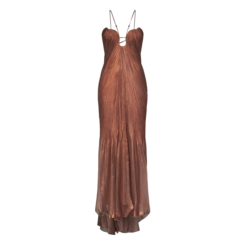 Maria Lucia Hohan Bruine Zijden Jurk Elegant Geschulpt Brown Dames
