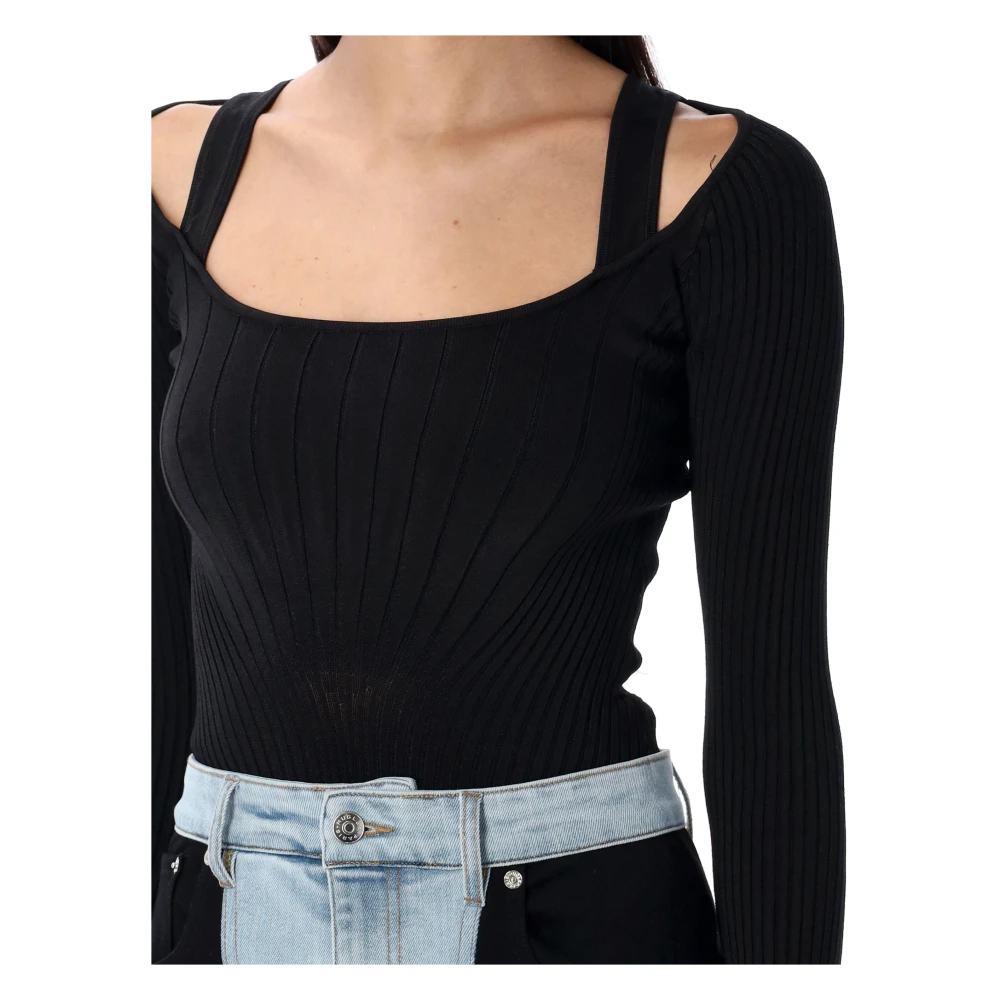 Mugler Zwart Sculpting Gebreide Bodysuit Topwear Black Dames