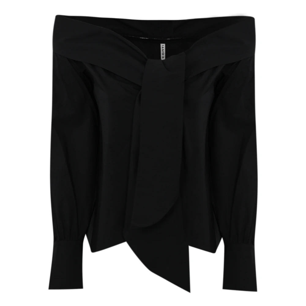Liviana Conti Zwarte Katoenen Off-Shoulder Shirt Black Dames