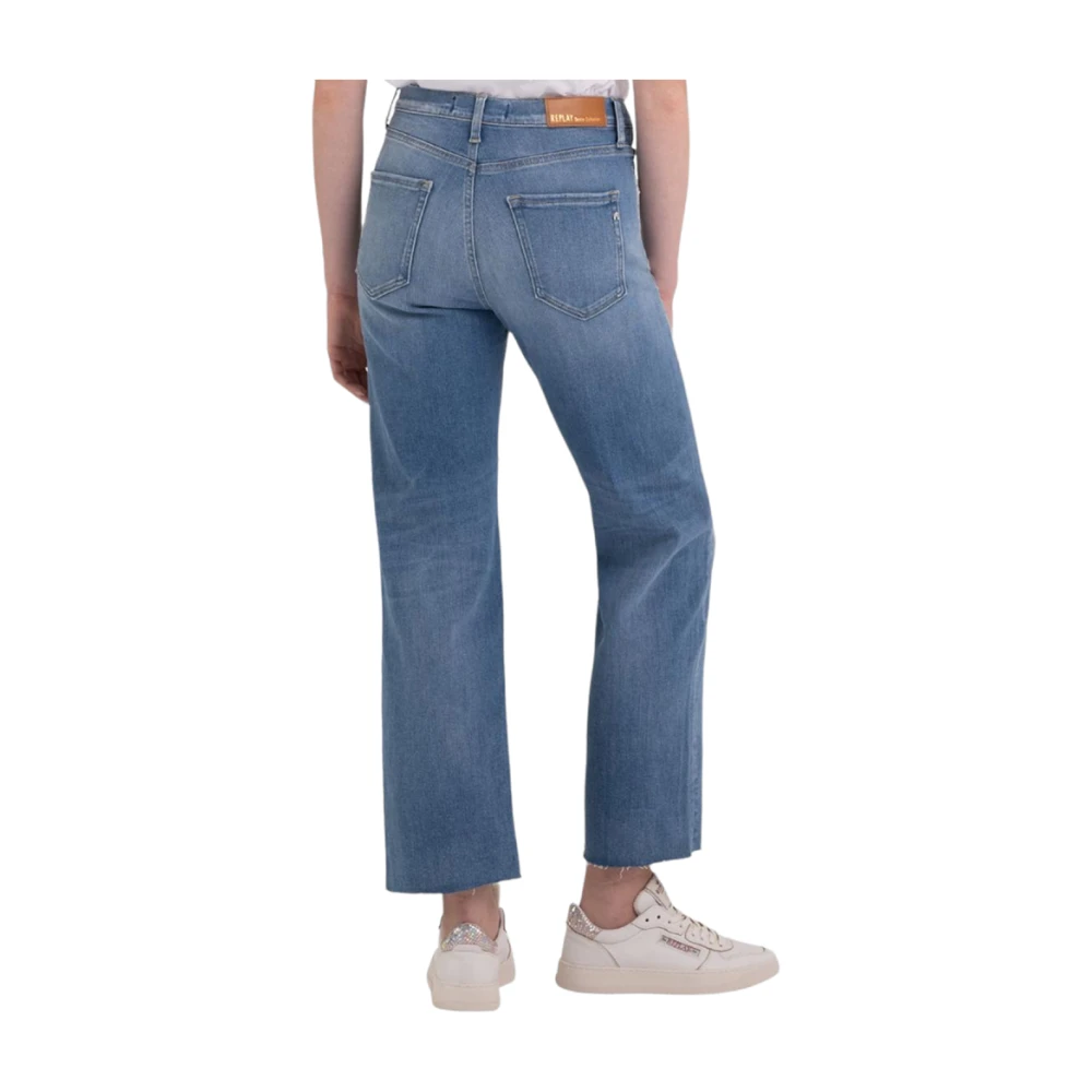 Replay Hoge taille rechte pijp jeans met versleten randen Blue Dames