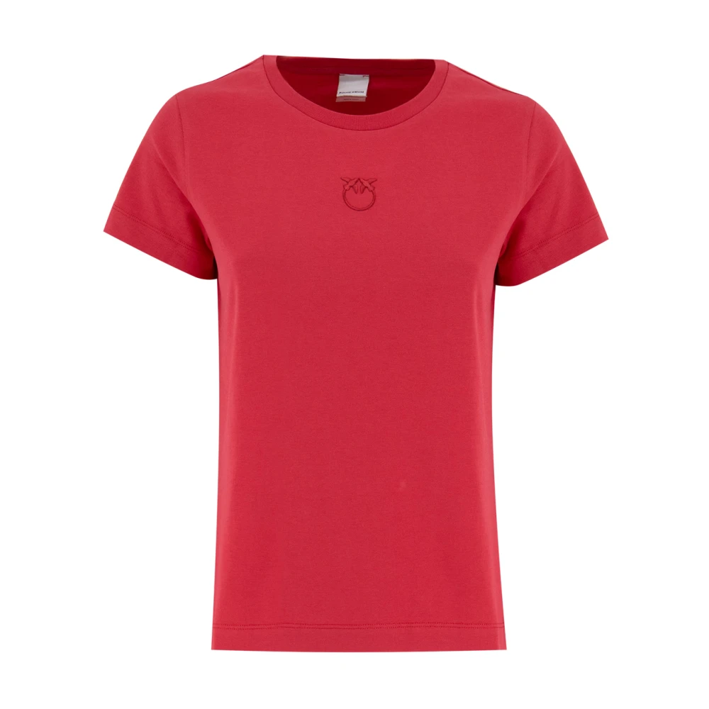 Pinko Women's Red T-Shirts, Xs, Love Birds Embroide Cotton T-Shirt