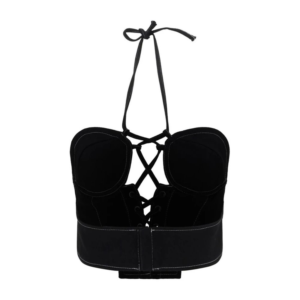 Julfer Katoenen Top met Sweetheart Neckline en Lace-Up Black Dames