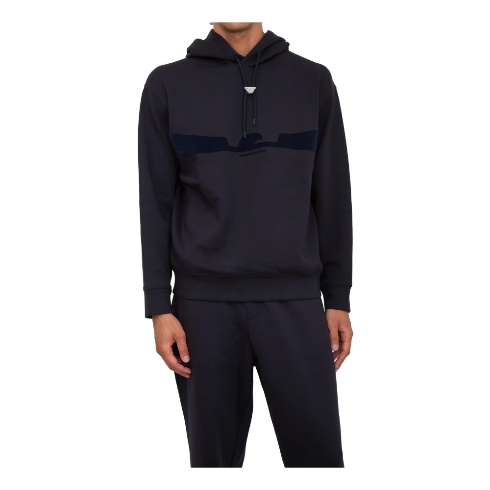 Emporio Armani Men's Blue Hoodies, 2XL, Sweatshirt Casual Style