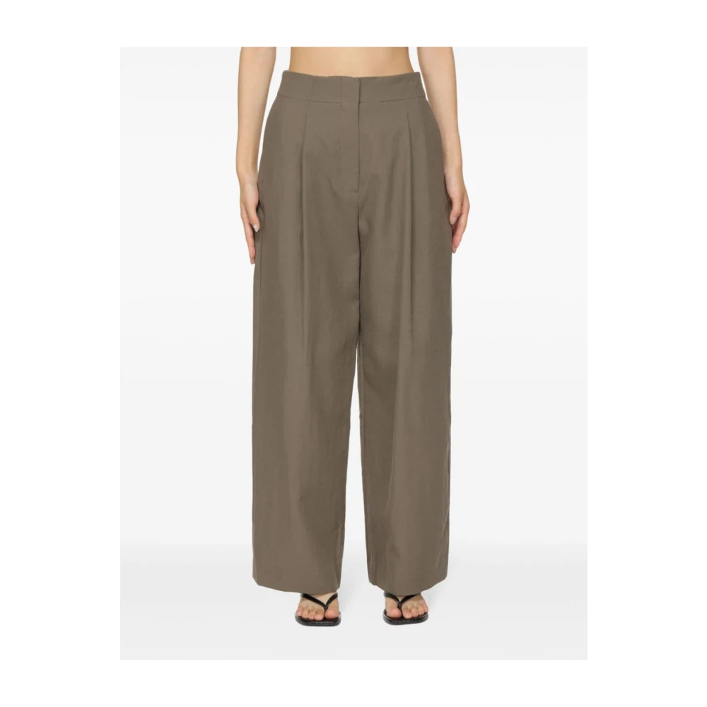 Studio Nicholson Bruine Katoenmix Broek met Plooien Brown Dames