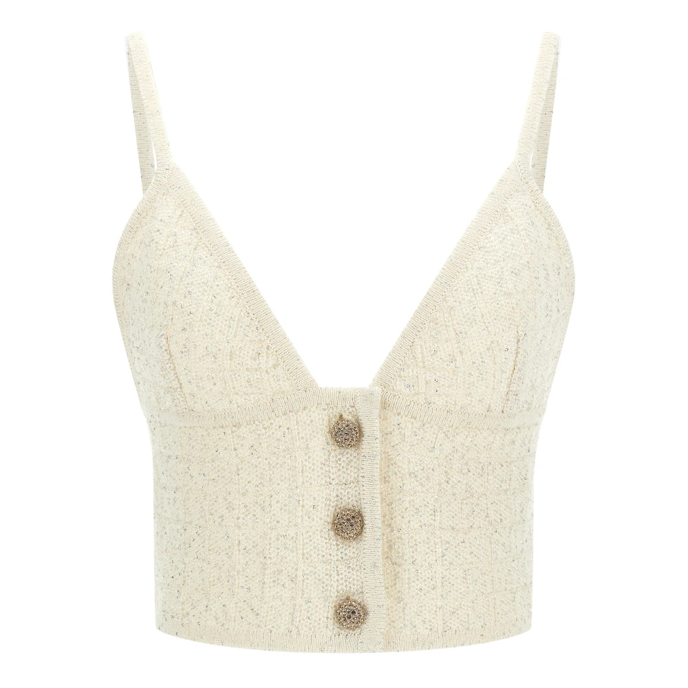 Alessandra Rich Women's White Sequin Crop Knitted Top - Sleeveless Tops - Xs - Tops