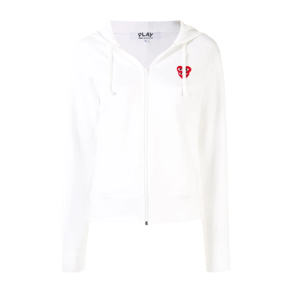 Comme des Garçons Play Hjärtmönster Dragkedja Hoodie White, Dam