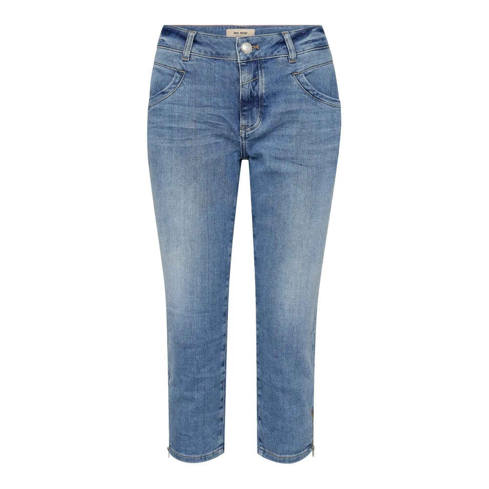 Mos Mosh Blue Cropped Jeans, Female, W25, Classic Capri Jeans With Zip Details