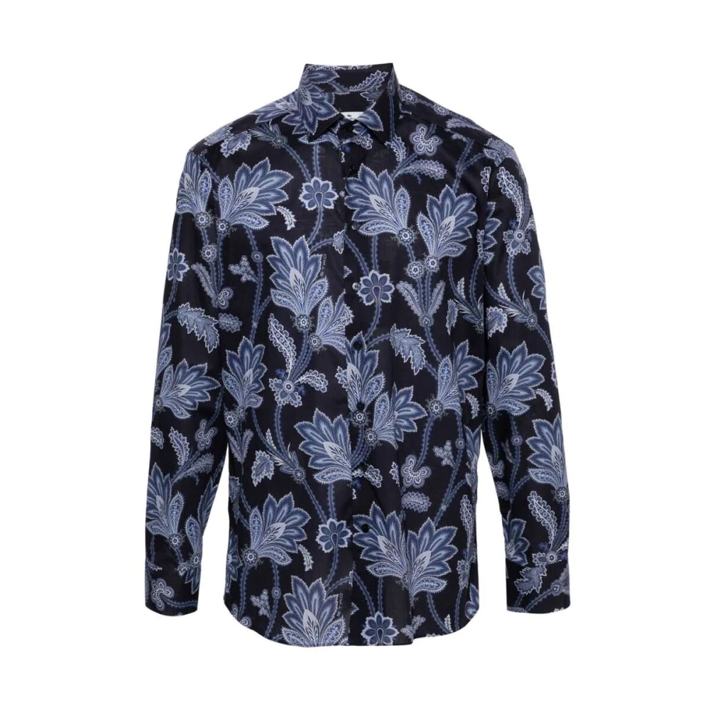 ETRO Midnight Blue Bloemenprint Overhemd Blue Heren